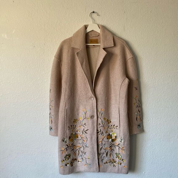 Driftwood Innsbruck Embroidered Coat Beige Wool Blend Size SMALL - Picture 3 of 8